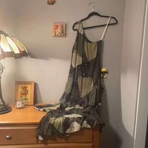 NWOT FARM RIO Military Cashew One Shoulder Dress